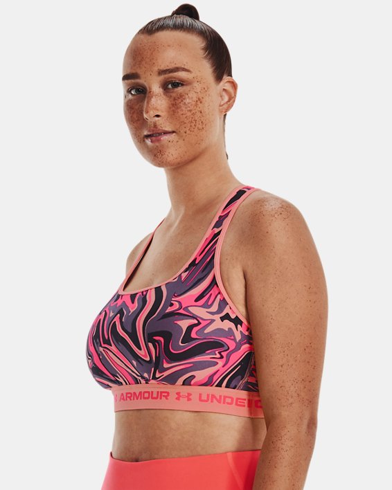 Women's Armour® Mid Crossback Printed Sports Bra, Pink, pdpMainDesktop image number 3
